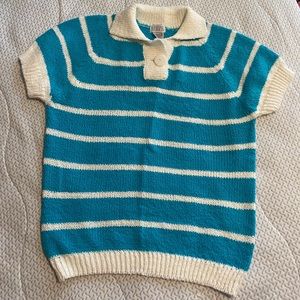 vintage turquoise and cream color 80’s short sleeve sweater